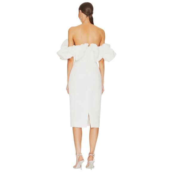 Line & Dot Samara Dress in Off White Small New Womens Ruffle Midi Cocktail Bride - Picture 2 of 16